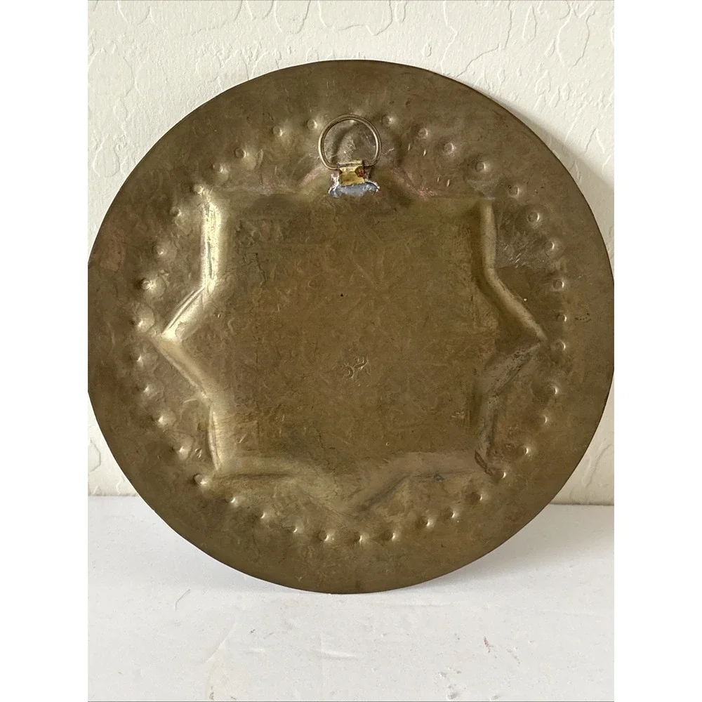 Vintage Hammered Brass Round Tray Plate Moroccan Middle Eastern 6.5
